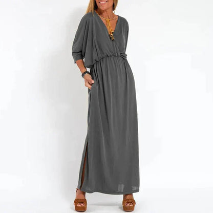 Damen-Maxikleid, Vintage, Hoche Taille, Seitenschlitz, Polyester 2