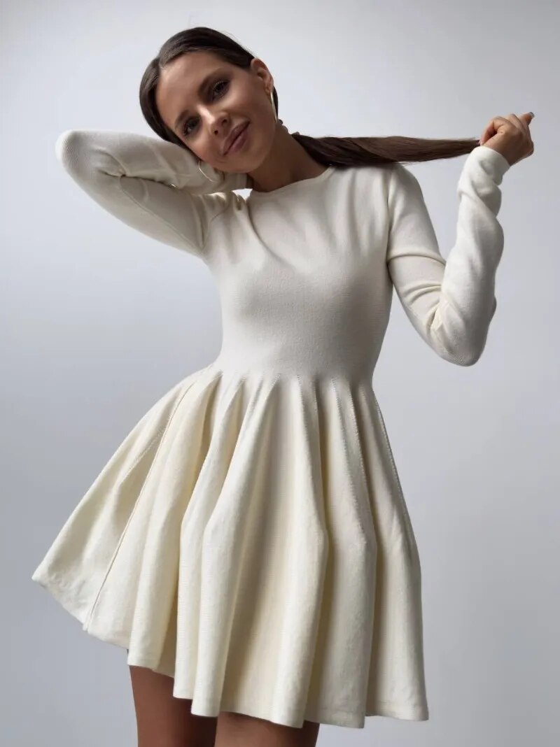 Mädchen-Minikleid, A-Linie, O-Ausschnitt, gestrickt-5