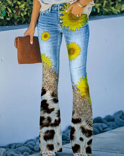 Damenjeans mit hoher Taille und Blumenmuster – trendiges Design für Alltag und Party 5