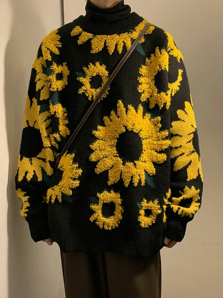Herren-Baggy-Strickjacke mit Blumenmuster, 100 % Acryl, japanischer Retrostil-6