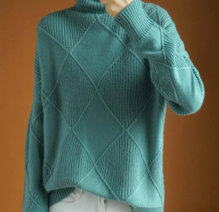 Damen-Strickpullover, Rollkragen, Rautenmuster, Polyester-Mischung 12