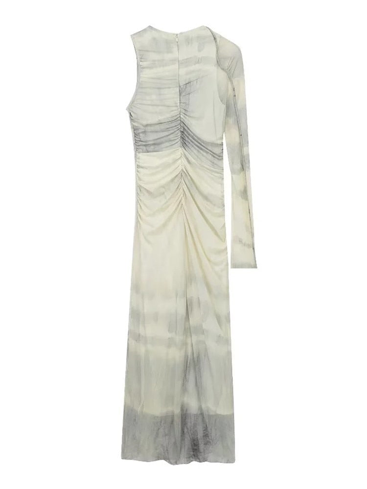 Damen-Midikleid, asymmetrisch Tüll, eleganter Stil-3