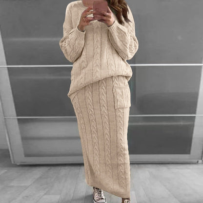 Damen-Loungewear-Set, Winter, Pullover und Rock, weiche Acrylmischung-1