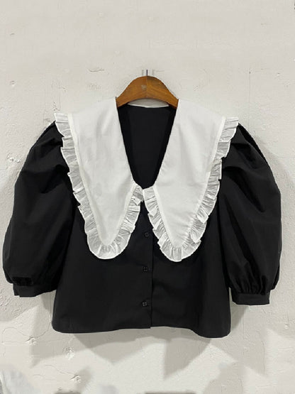 Variant image for Damen Bluse Kurzarm Monochrome Baumwolle Polyester-2