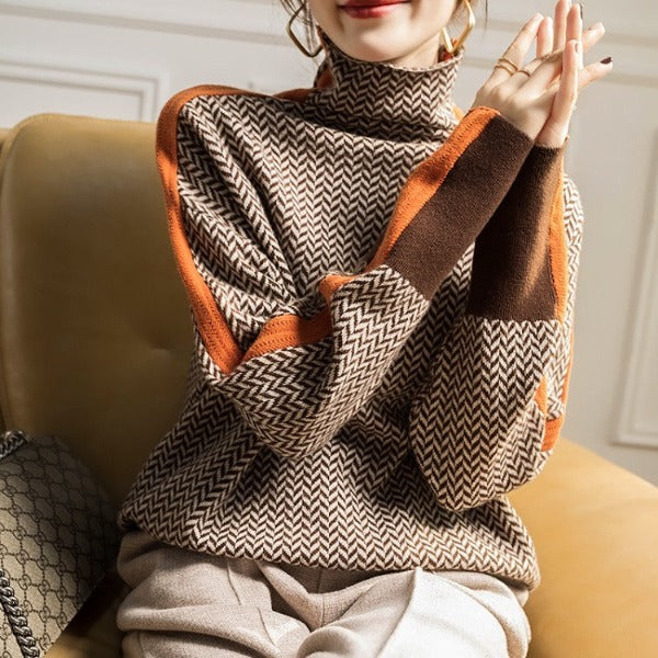 Damen Winterpullover Gestreift Wollmix Kuschelig-2