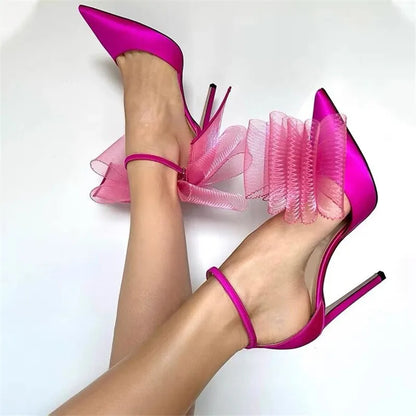 Damen-Pumps, spitze Zehe, Seide, hoher Absatz-2