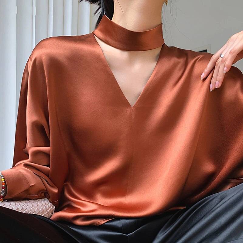 Weiße Damenbluse V-Ausschnitt Leichte Baumwollmischung Langarm Casual Fit-4