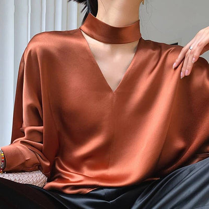 Weiße Damenbluse V-Ausschnitt Leichte Baumwollmischung Langarm Casual Fit-4