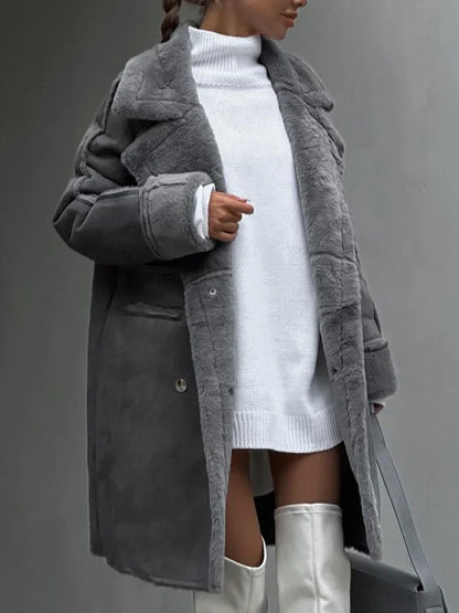 Damen-Mantel Lang Kunstfell Elegant-1