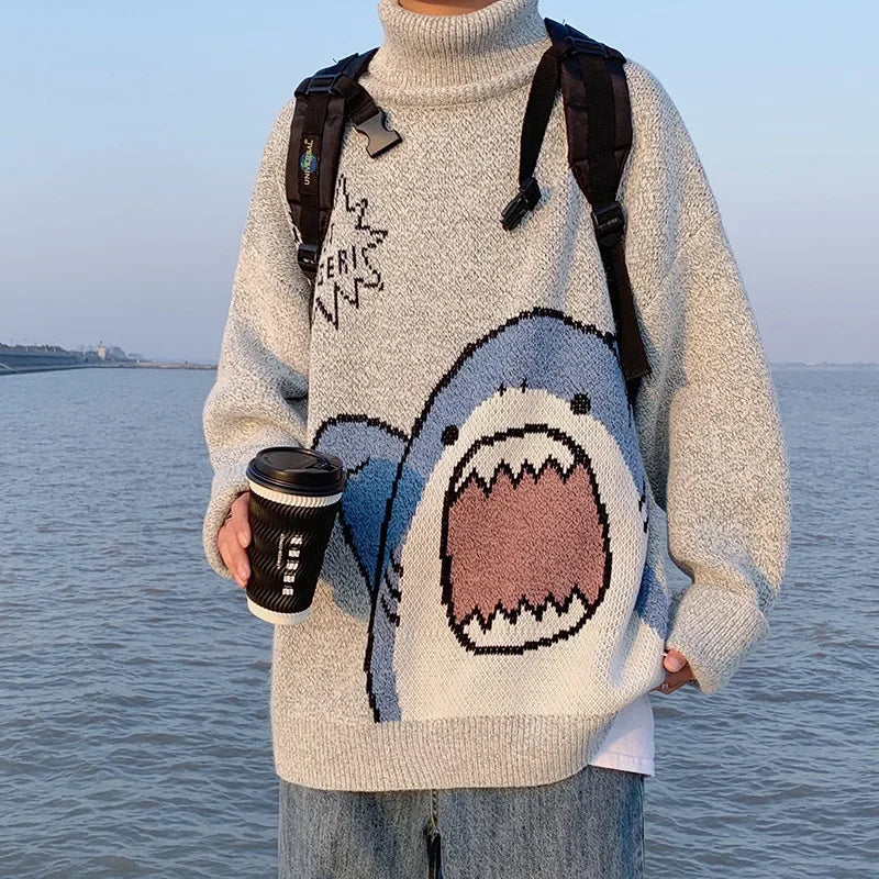 Winterpullover für Herren und Damen, Cartoon-Hai-Design, gestricktes Acryl-6