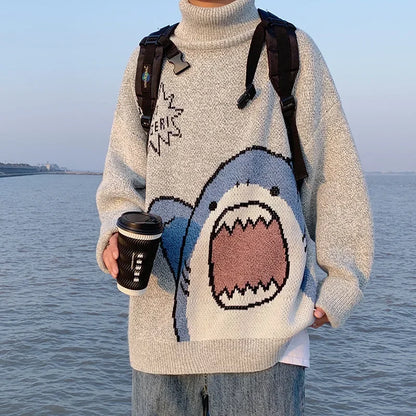 Winterpullover für Herren und Damen, Cartoon-Hai-Design, gestricktes Acryl-6