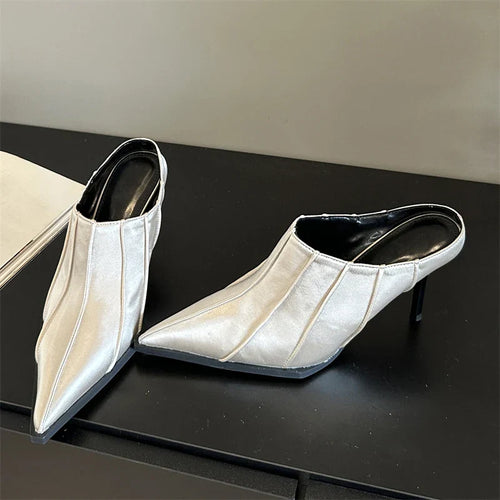 Damen-Mules-Schuhe mit spitzer Form, PU-Material und hohem Absatz-1