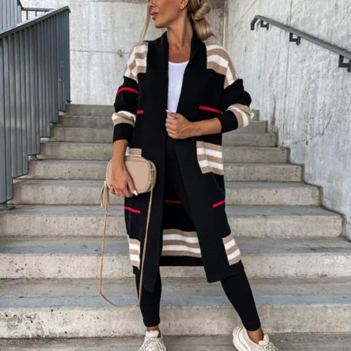 Lange Strickjacke Damen Weiche Polyester Elegantes Design Extra Lange Länge-1
