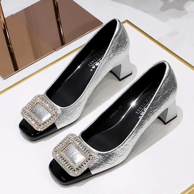 Damen-Pumps, eckige Zehe, PU-Material, elegantes Design-5