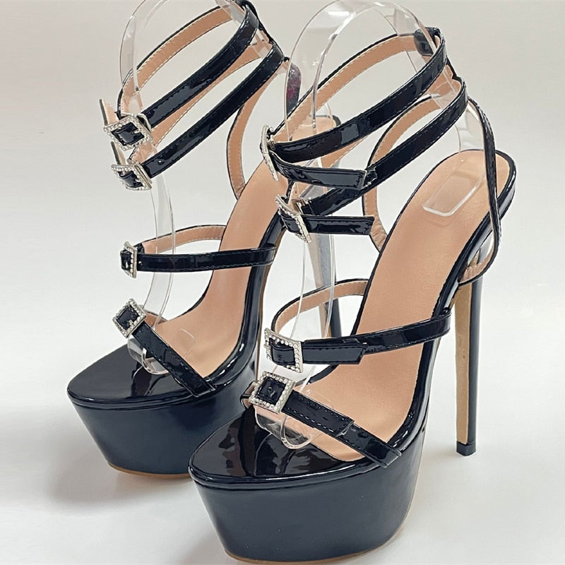 Damen-Sandalen, Knöchelriemen, PU-Leder, 5-7 cm Plateau-1