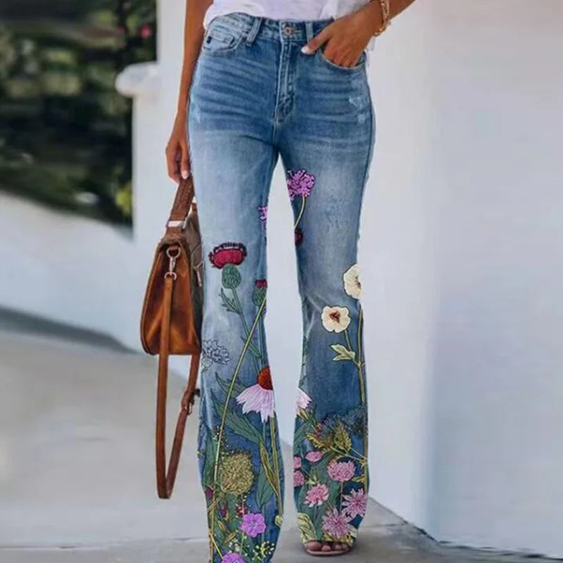 Damenjeans mit hoher Taille und Blumenmuster – trendiges Design für Alltag und Party 6