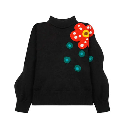Damen-Strickpullover, geblümte Stickerei, weiche Baumwolle, Polyester 4