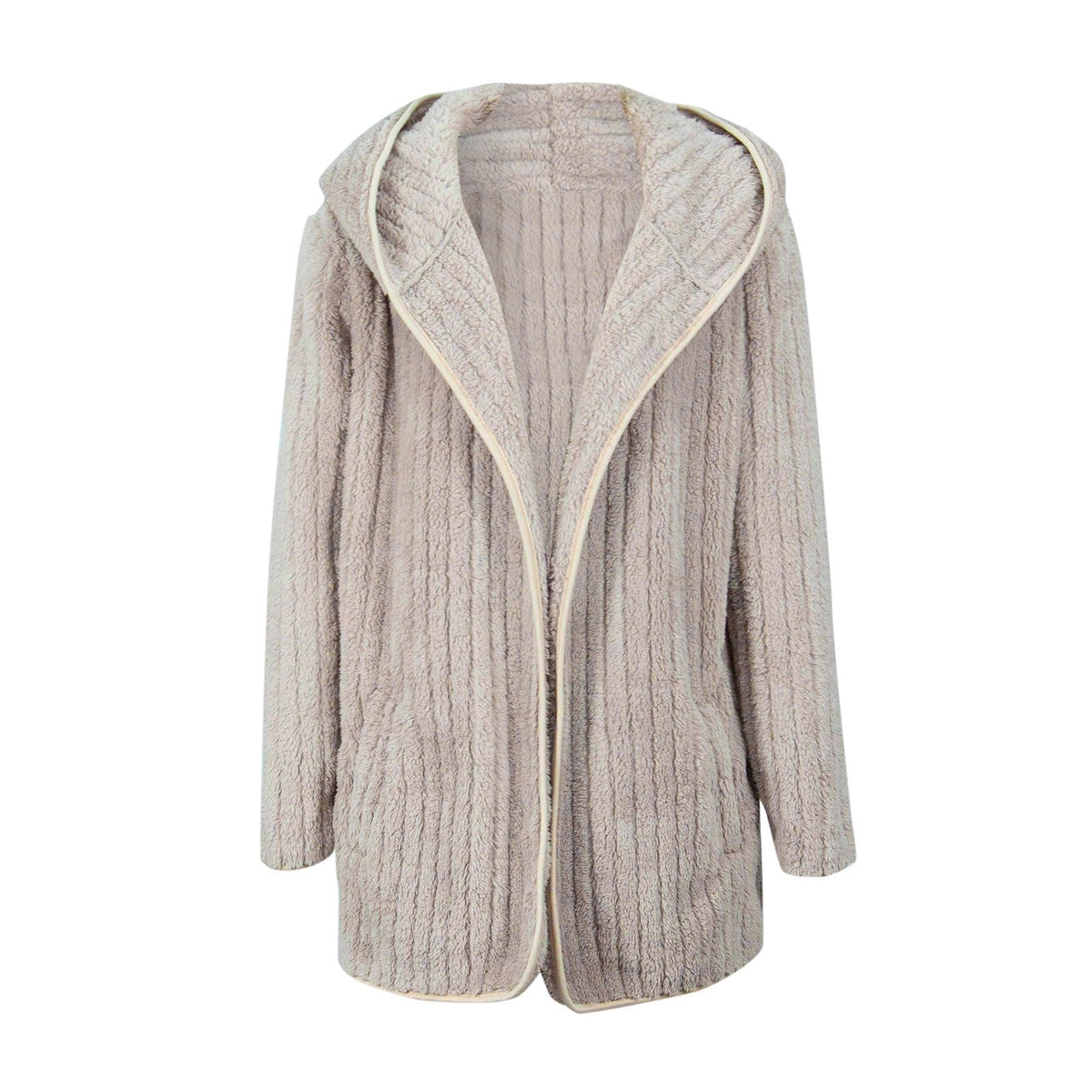 Damen-Strickjacke, trendiges Plüsch, ohne Verschluss, weich, lässige Passform-5