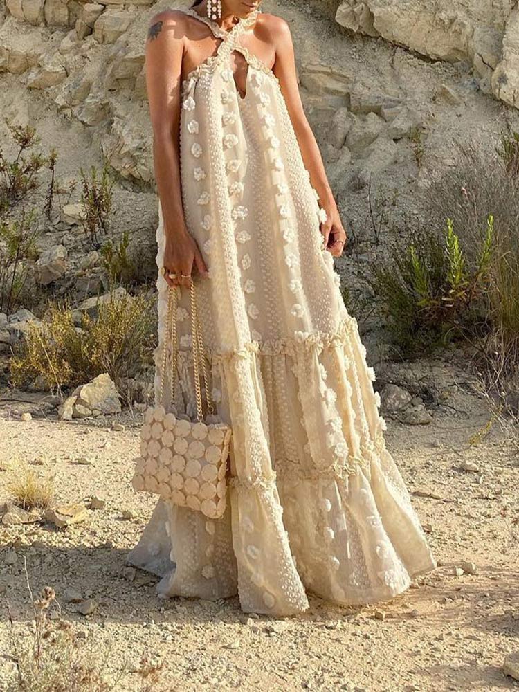 Maxikleid Damen Patchwork Design Lang Polyester 2