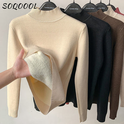 Damen-Rollkragenpullover, langärmelige weiche Acrylmischung-3