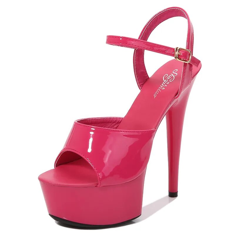 Damensandalen mit hohem Absatz und Riemen aus Packer-Leder – offene Spitze und Plateau für zusätzlichen Komfort 14