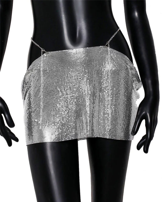 Damen-Minirock, lässiger Stil, Pailletten, Polyester, Elasthan-1