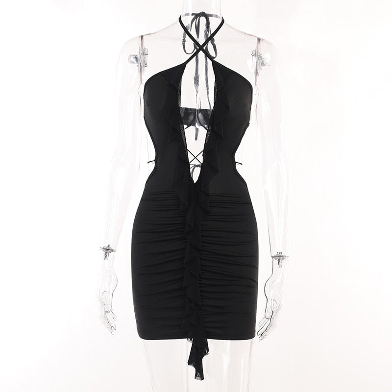 Damen-Minikleid, glitzernde Spaghettiträger, weiche Baumwolle-1