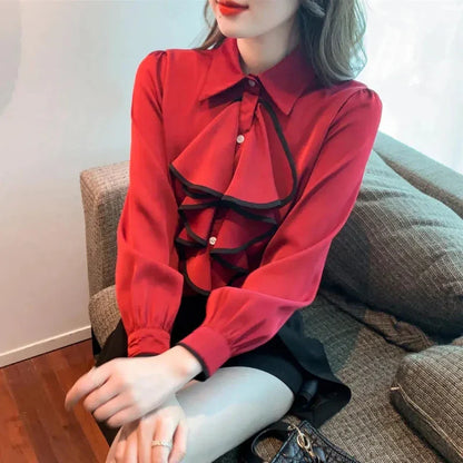 Damen Bluse Klassisch Monochromes Polyester Lange Ärmel-2