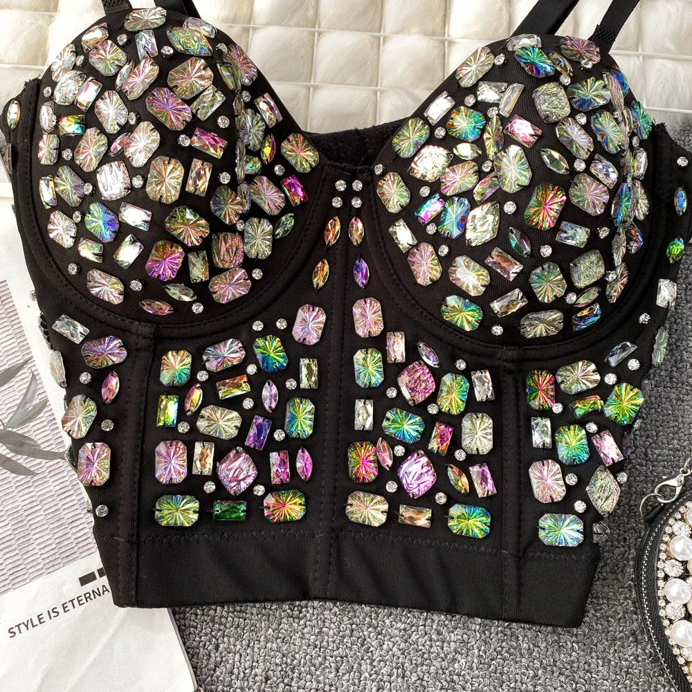 Damen-Bustier, geometrisches Design, Polyester, mit Perlendetails-3