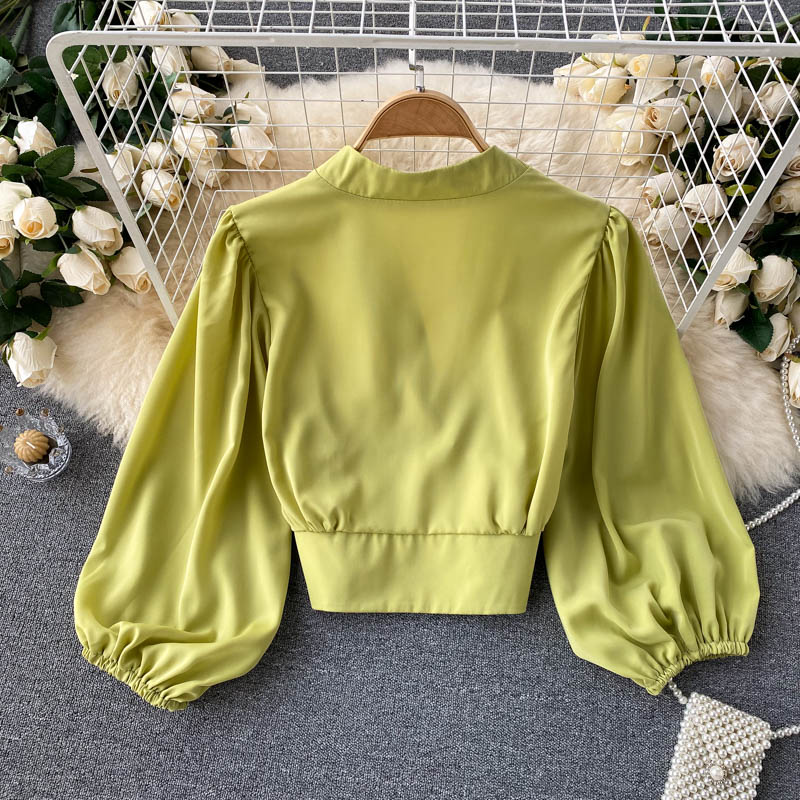 Weiße Damenbluse V-Ausschnitt Chiffon Leicht und atmungsaktiv-2