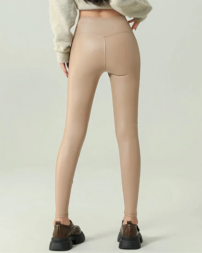 Damen-Leggings, hohe Taille, knöchellanges Polyester, Synthetikleder-5
