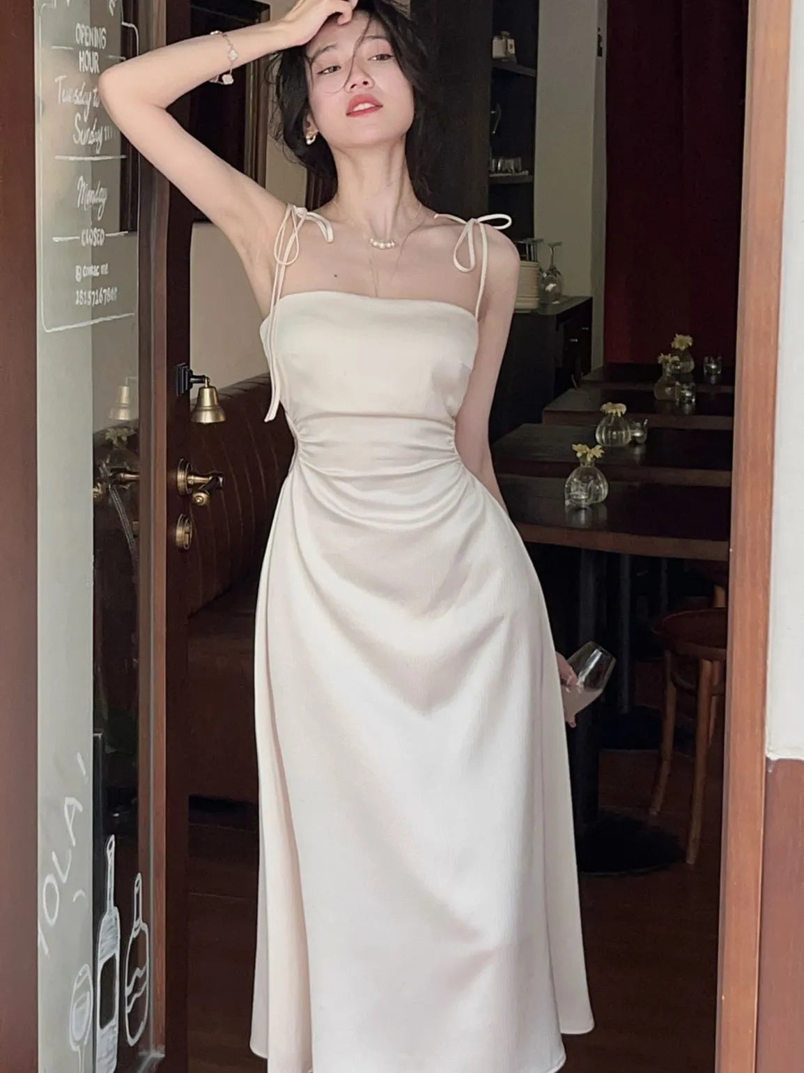 Maxikleid Damen Satin Elegant für Party und Hochzeit-3