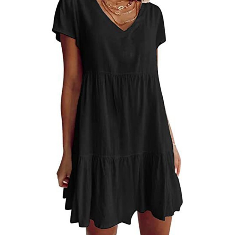 Damen-Tunika, Kleid, leicht, gewebte Stoffe, lässige Passform, Rüschen-1