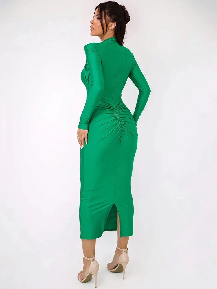 Damen-Maxikleid, schlichtes Polyester, Elasthan-3