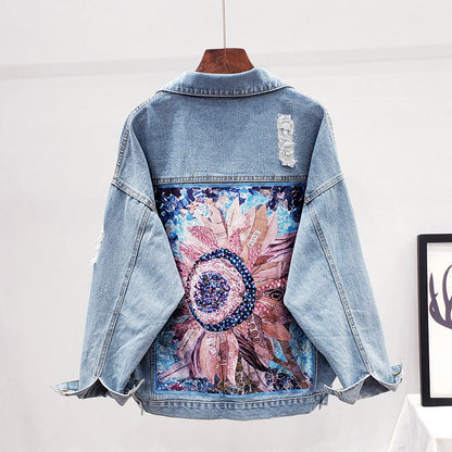 Variantenbild für lange Damen-Jeansjacke mit Print aus 100 % Baumwolle-1
