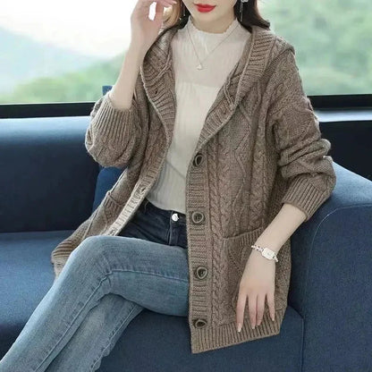 Damen-Strickjacke, lässiges Design, weiche Mischung, mit Rautenstich-2