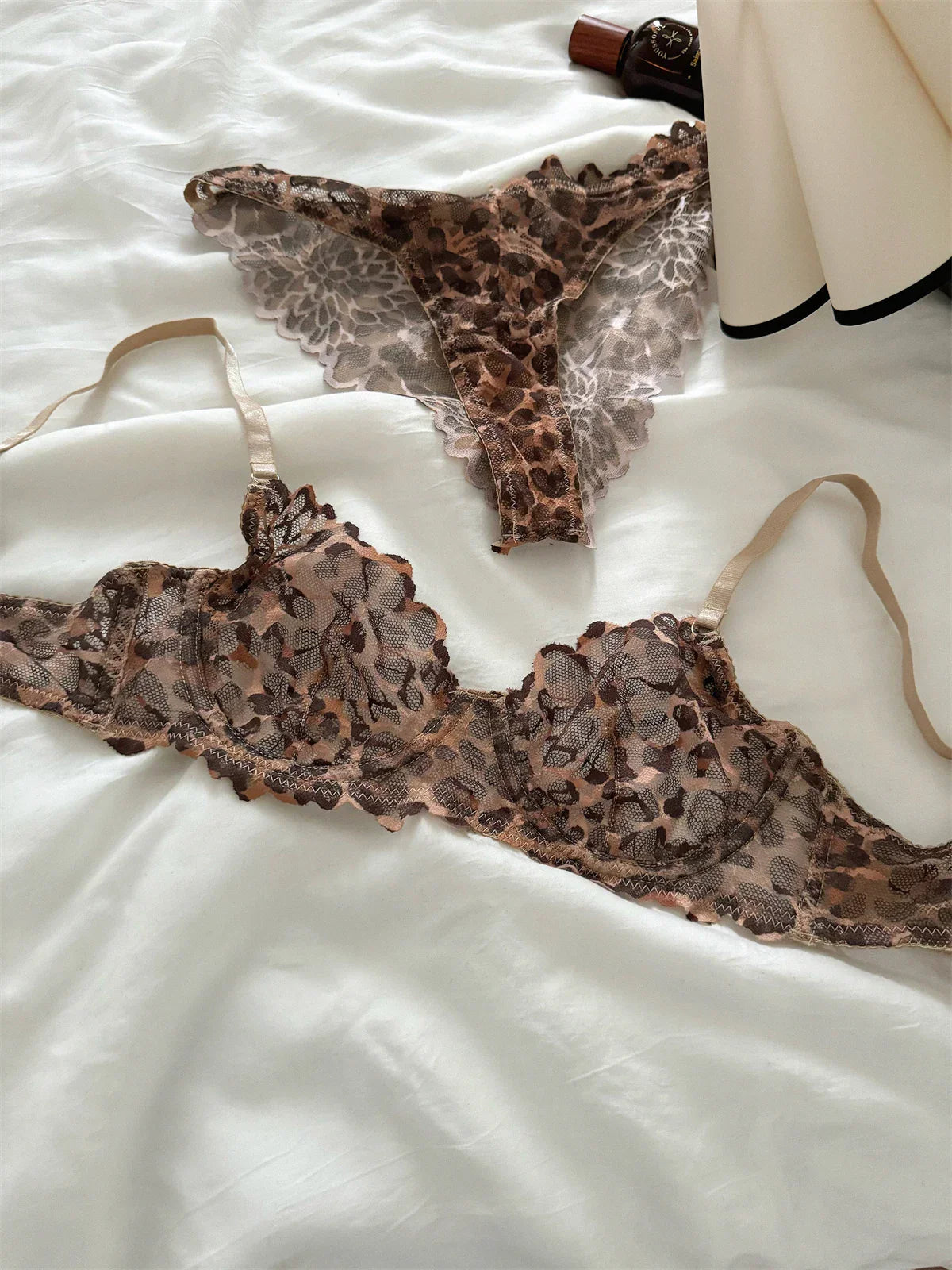 Damen BH Set Leopardenmuster Baumwolle Polyester-5