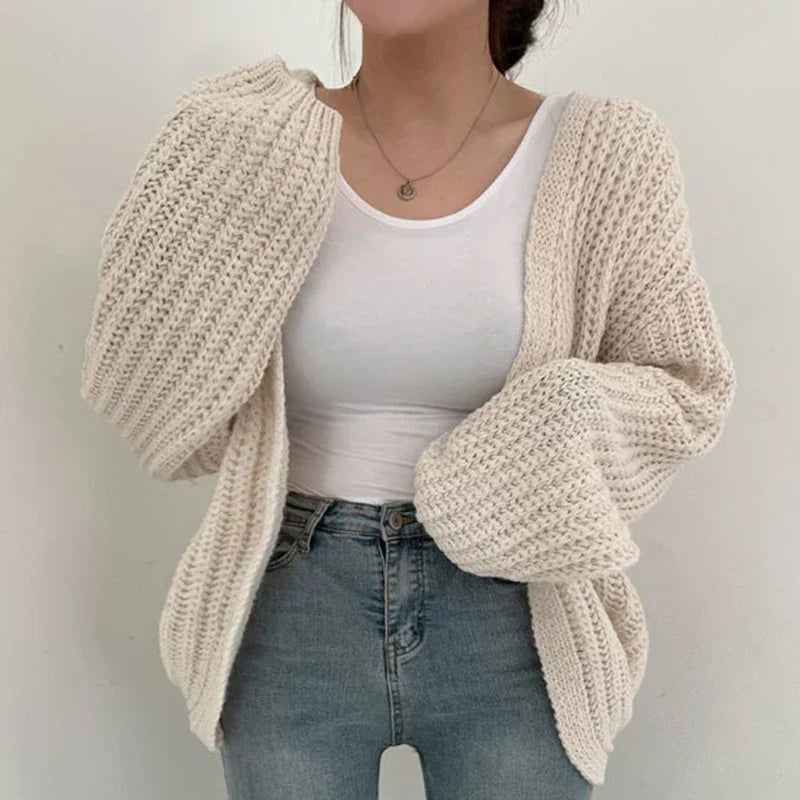 Variant image for Damen-gestrickter Cardigan, übergroß, grob, Acryl-Mix-2