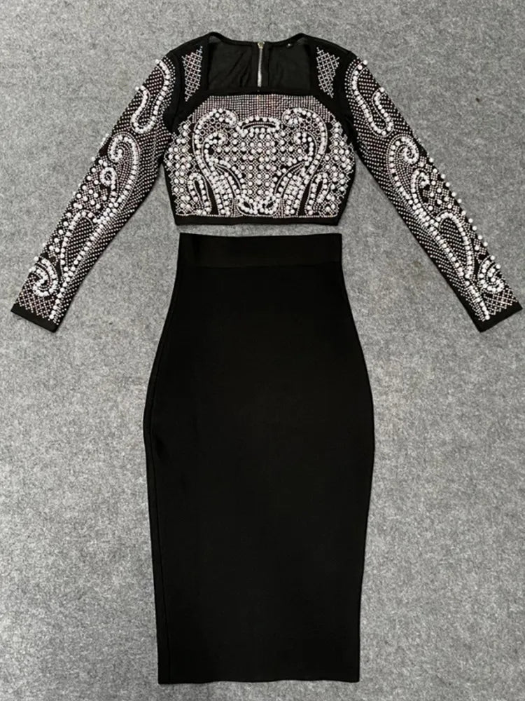 Variant image for Damenkleid Monochrom Polyester Lang mit Perlenkragen-3