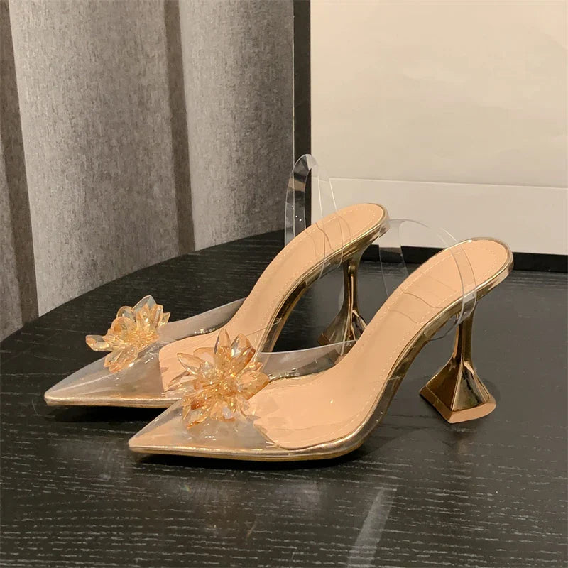 Damen Slingback Schuhe Spitze Zehenpartie PVC Hoher Absatz 9,5 cm-1