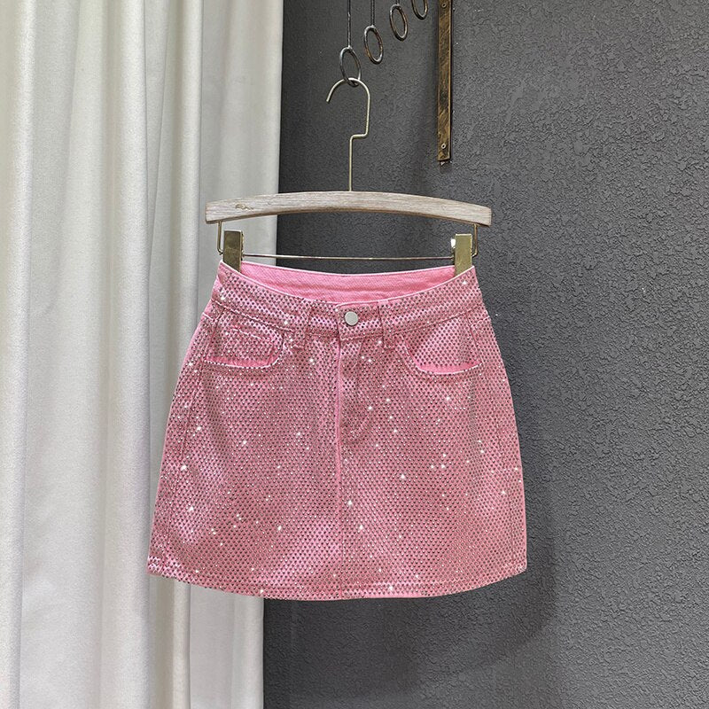 Damen-Jeansrock A-Linienform mit Strass-Details aus Denim-1
