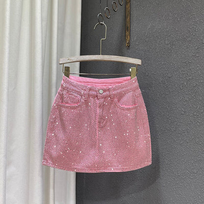 Damen-Jeansrock A-Linienform mit Strass-Details aus Denim-1