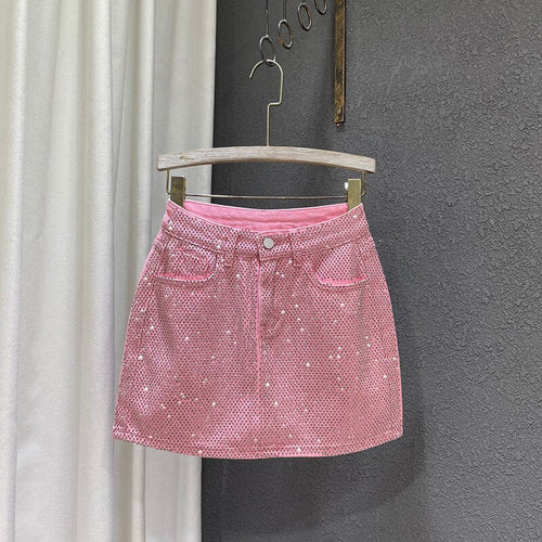 Damen-Jeansrock A-Linienform mit Strass-Details aus Denim-1