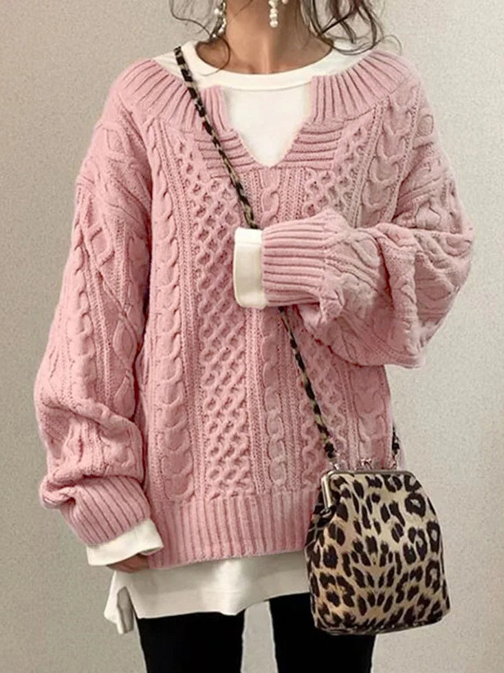 Variant image for Damen-Strickpullover, Zopfstrick, warmer Strick, Stoff-22