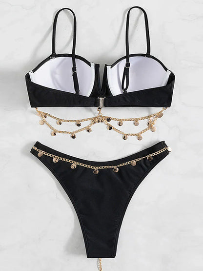 Damen Bikini-Set Strand-Look Spandex Polyester-3