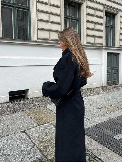 Damen Oversized Wolljacke Weiche Mischung Trendiger Knopfverschluss-3