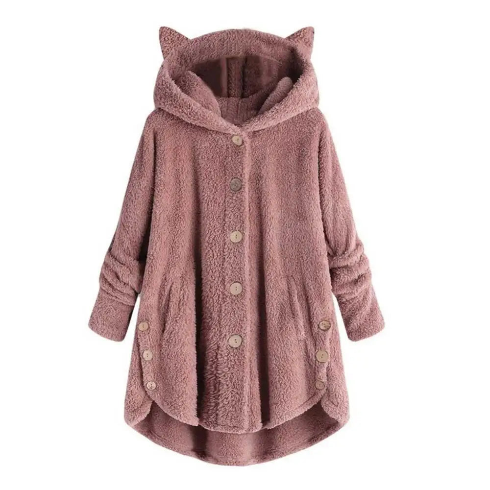 Damen-Hoodie Katzenohren Weicher Sherpa-6