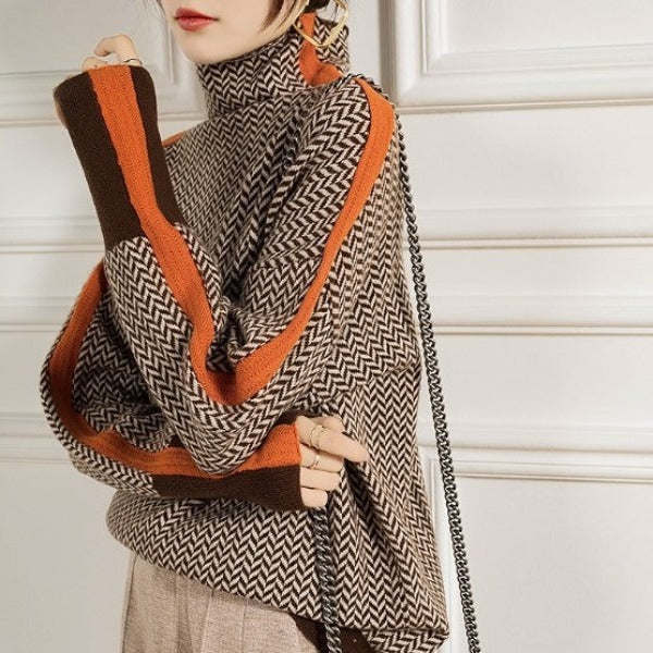 Damen Winterpullover Gestreift Wollmix Kuschelig-3