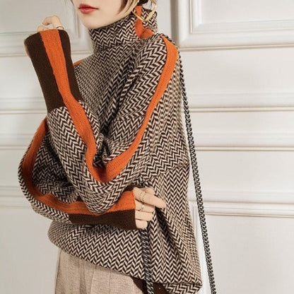Damen Winterpullover Gestreift Wollmix Kuschelig-3