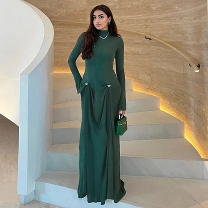 Maxikleid Damen Drapiert Hoher Halsausschnitt Hochwertiges Material-5